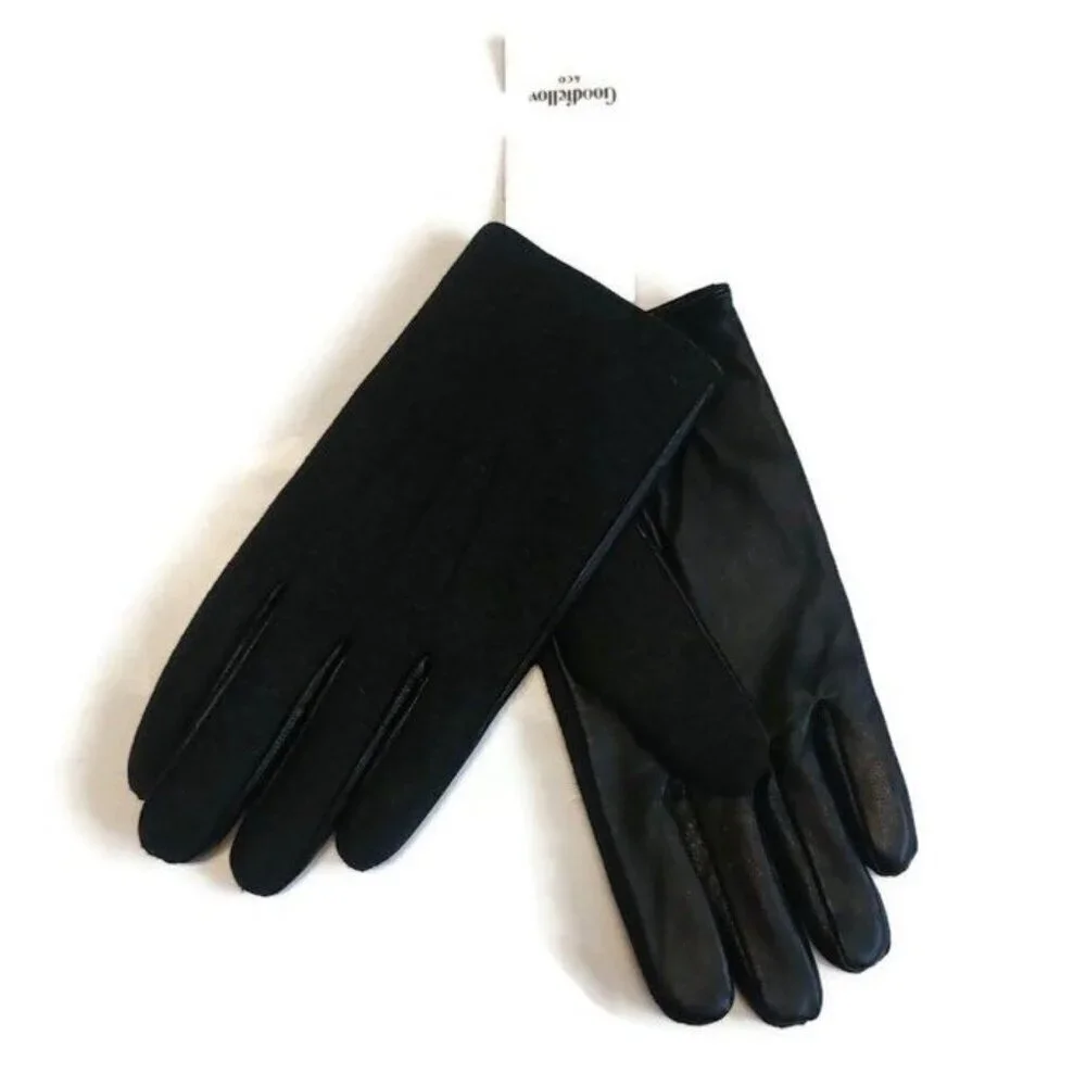 Goodfellow and Co Womens Size M Leather Wool Snap Close Winter Gloves Black Gray